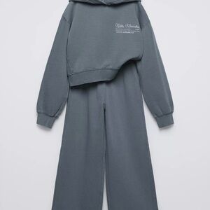 Zara Kids Charcoal Sweatshirt and Wide Leg Plush Pants Matching Set